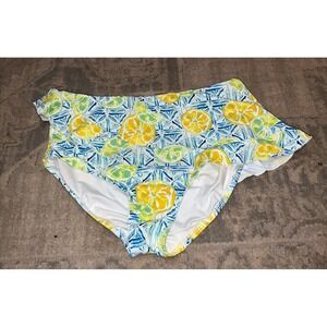 Lands End ruffle swim bottom size 10‎ Citrus Lime Green Yellow Blue White High
